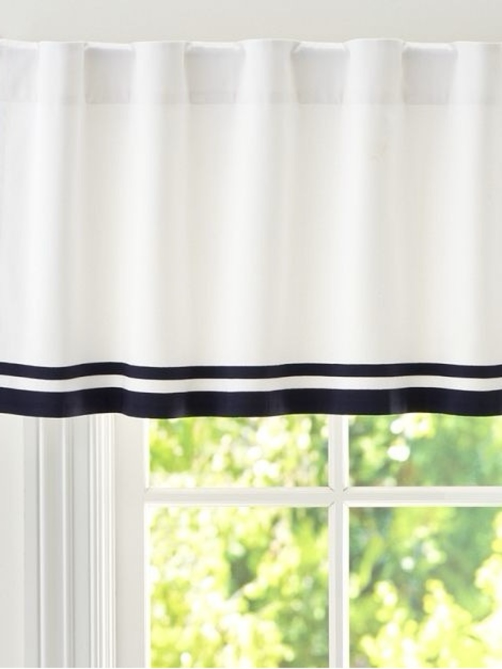 Pottery Barn Kids Harper White Valance with Navy Trim